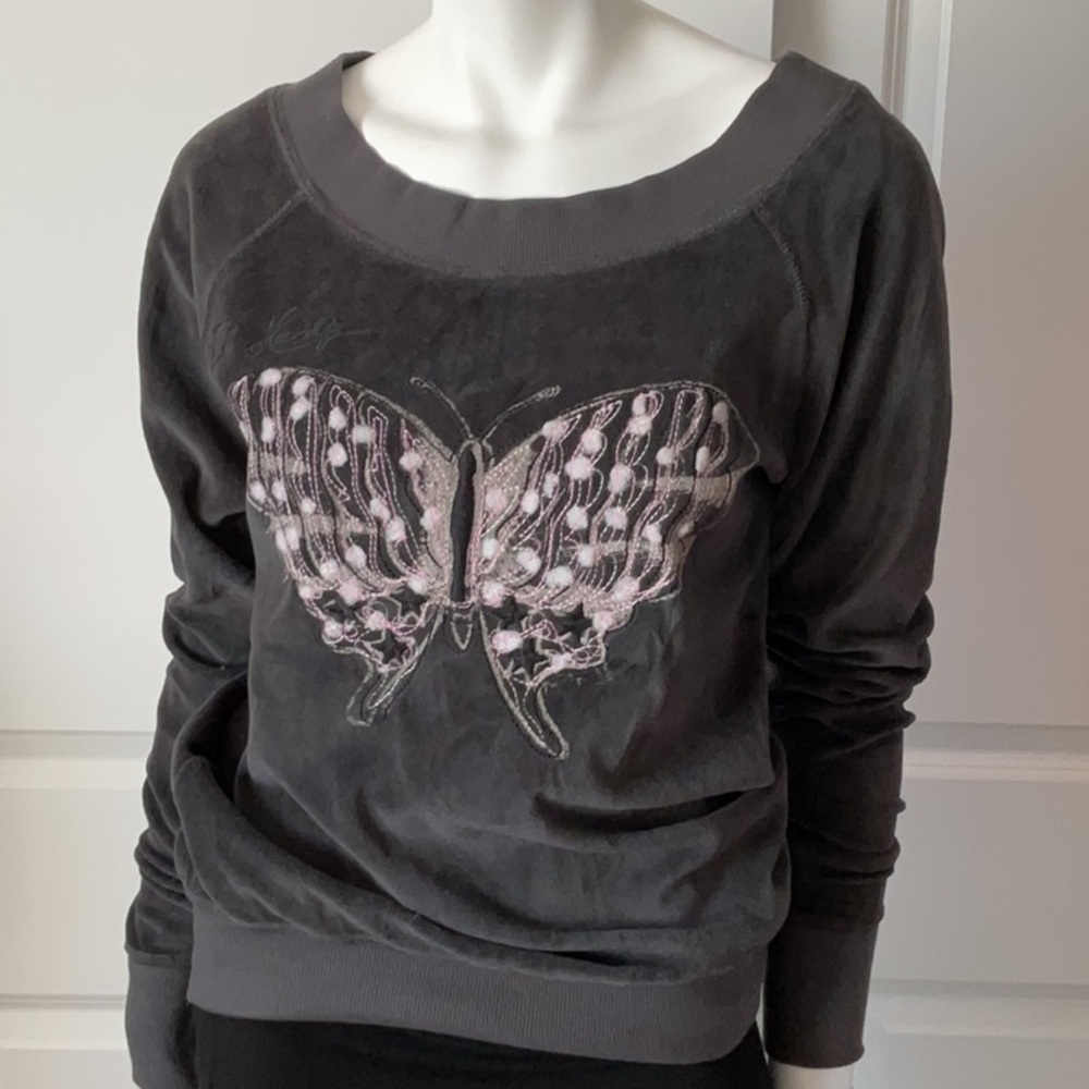 Ed Hardy- Women’s Gray Butterfly Pullover Sweatshirt Large